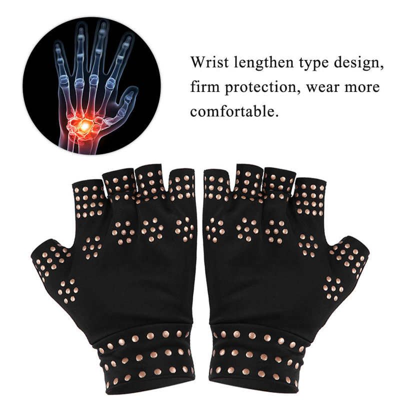 Compression Arthritis Gloves Wrist Support Joint Pain Relief Hand Brace Therapy Wristband Winter Warmer Half-finger Gloves 1Pair