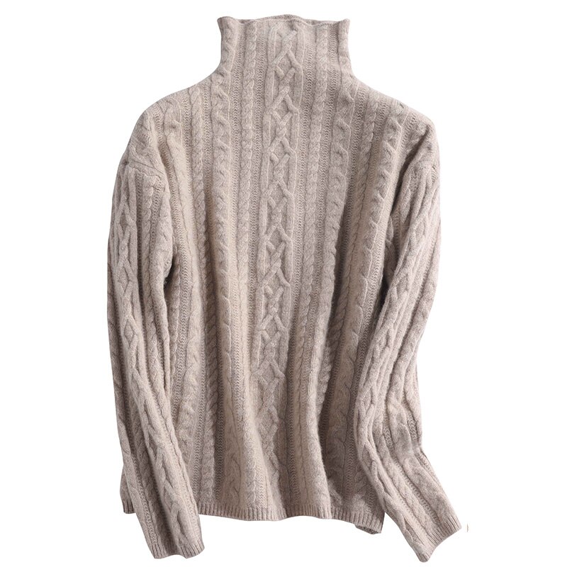 Kashmir sweater rullekrave kvinder merino uld pullover strikning blødt vintertøj sweater dame strik: Tan / L