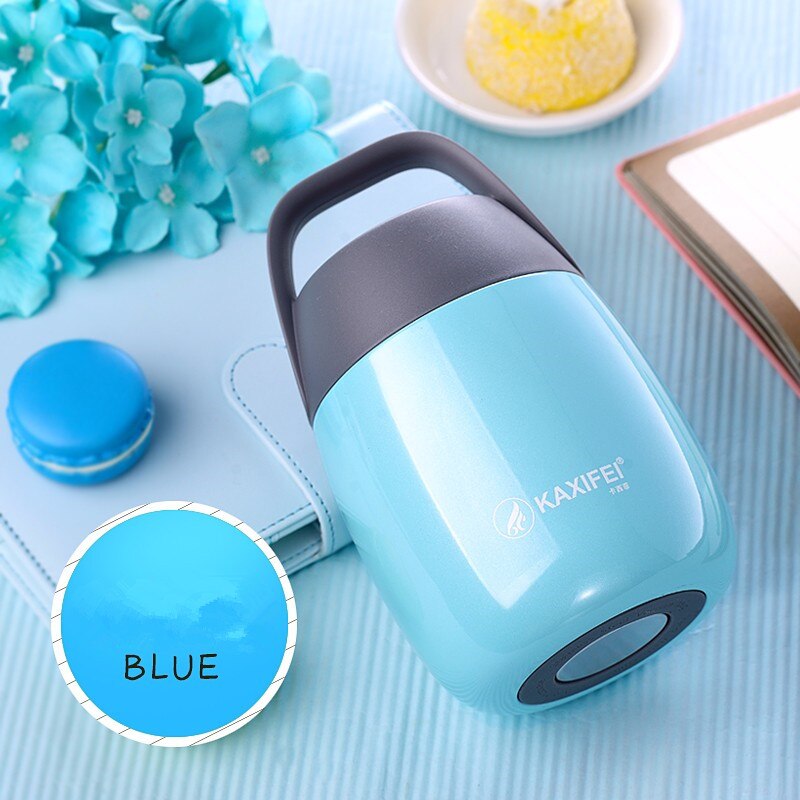 Nueva taza térmica de acero inoxidable para comida con recipientes, caja térmica aislante para almuerzo, recipiente para sopa, termo de acero al vacío: Azul