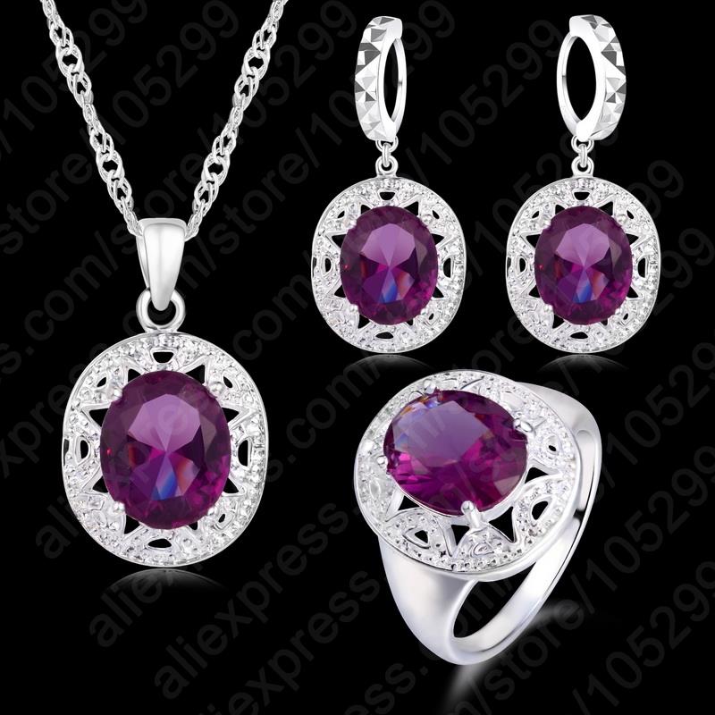 Cristal pendentif collier boucles d'oreilles anneau cubique Zircon à la parti 925 en argent Sterling bijoux ensembles femmes