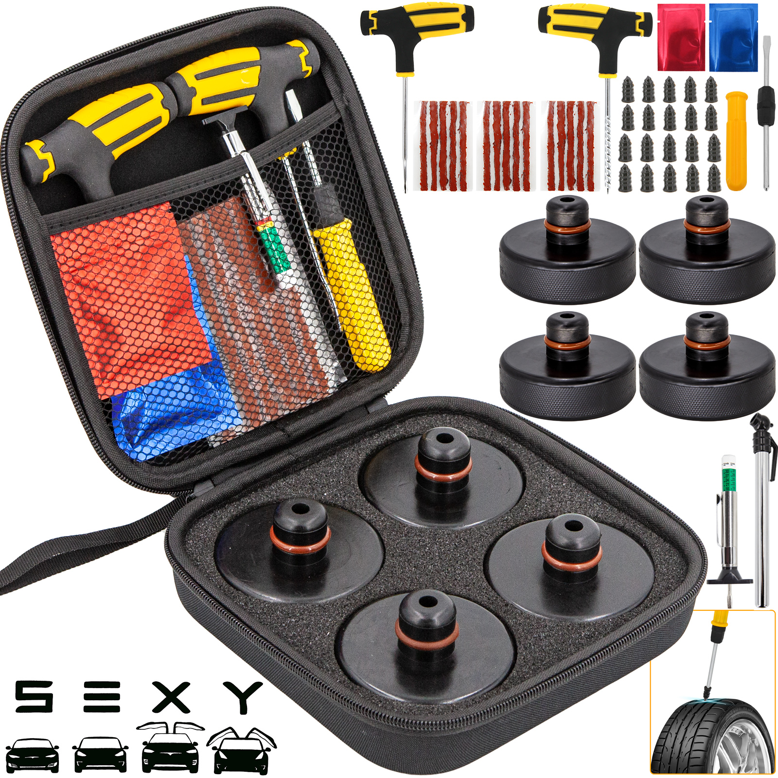 4Pcs Rubber Floor Lifting Jack Pad Axle Stand Adapter Pucks Tool Chassis For Tesla Model 3 S X Y Car Tire Repair Nail Screw Kit: RED