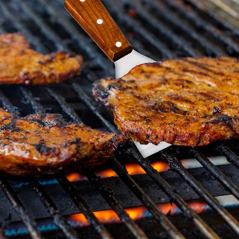Kitchen Spatula Wooden Handle Grill Turner Stainless Steel Metal Scrape For Teppanyaki Hibachi Griddle Cooking Utensil