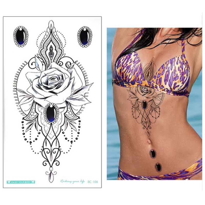 28 pièces Mandala tatouage temporaire grand henné arabe sous-poitrine dos poitrine Art corporel femmes