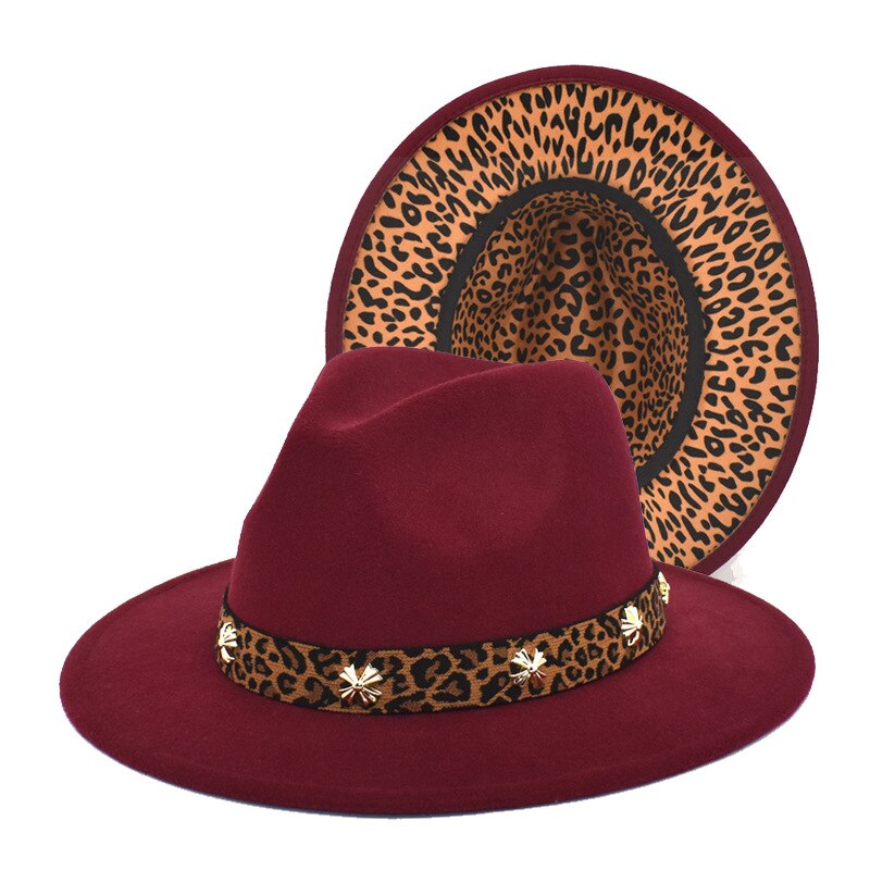 Pink leopard-print fedora hat women's two-colo... – Grandado display picture 1
