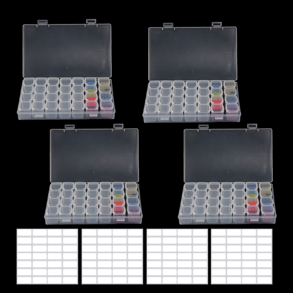 8/28Grid Transparent Plastic Suitcase Diamond Bead Container Storage Box Tool Nail Art Rhinestone Mosaic Organizer Accessories: 28 grid 4pcs