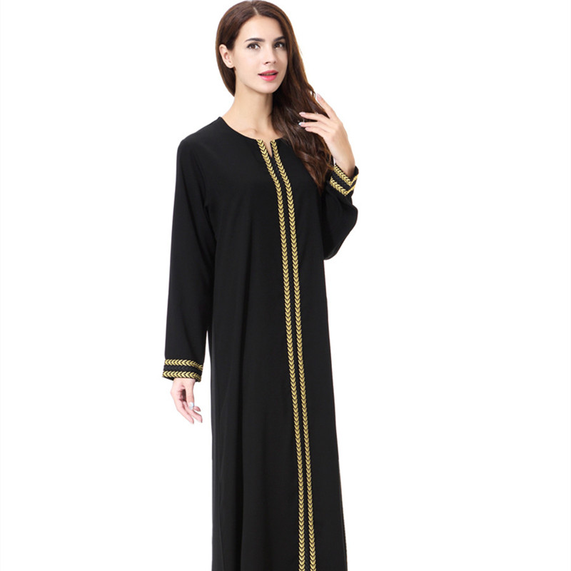 Vestidos Abayas para mulheres, bordados, manga comprida, robe casual preto fino, Dubai, Turquia, roupas islâmicas, terno de moda muçulmana: XXXL / Preto