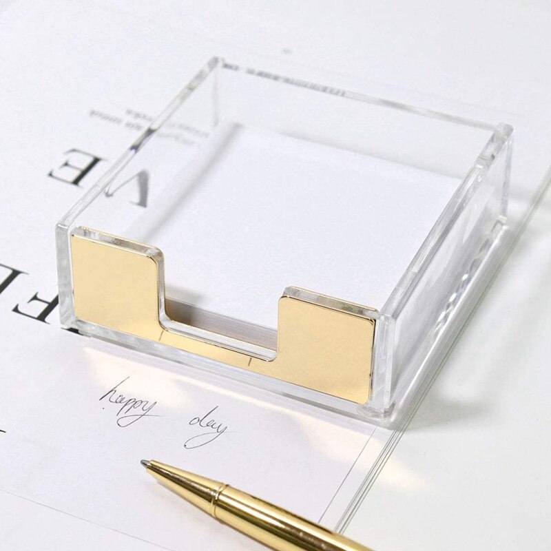 Acrylic Sticky Notes Pad Holder Desktop Organizer 3.5X3.3 Inch Memo Holder For Office Home Desk Supplies(Gold)