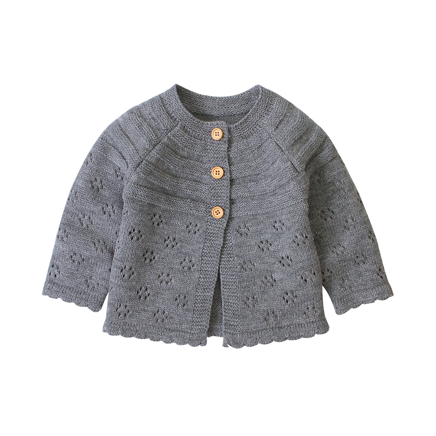 bébé filles automne hiver Cardigan chandails enfant en bas âge boutonné creux points fleur tricoté vêtements d'extérieur: Gris / 12M