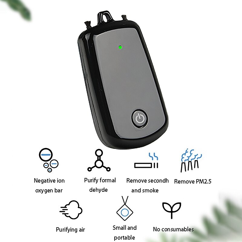 Purificador de aire de cuello colgante, barra de oxígeno portátil para coche, purificador de aire ionizado negativo con batería de 230MAH