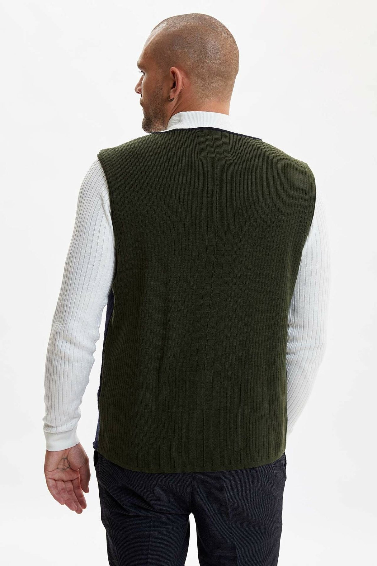 DeFacto Man Spring Knitted Vest Men Casual Pocket Decors Vest Tops Male Black Green Color Vest-I3539AZ18SP