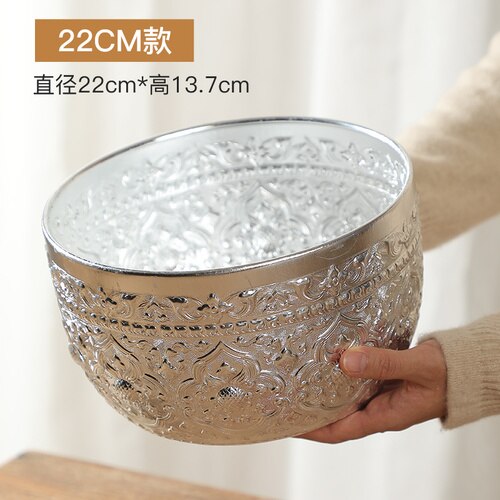 Cuenco de Metal para artesanía tailandesa, vajilla redonda tallada a mano para restaurante y Hotel, suministros para el hogar: 22X13.7 CM