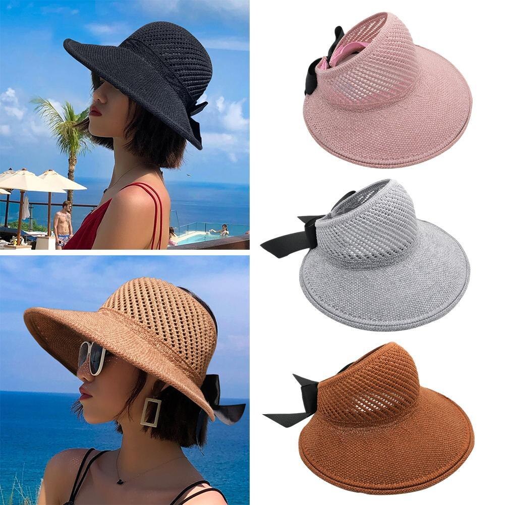 Outdoor Summer Female Sun Hats Big Brim Classic Bowknot Hat Cap For Women Foldable Casual UV Straw Protected Hat Be E2D4