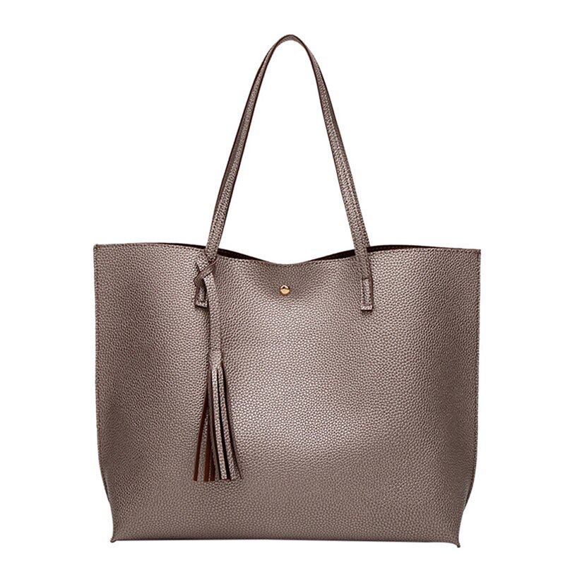 Bolso Casual de para mujer, bolso con asa, bolso de gran capacidad en 7 colores para mujer, bolso grande de cuero con borla para mujer: Champagne