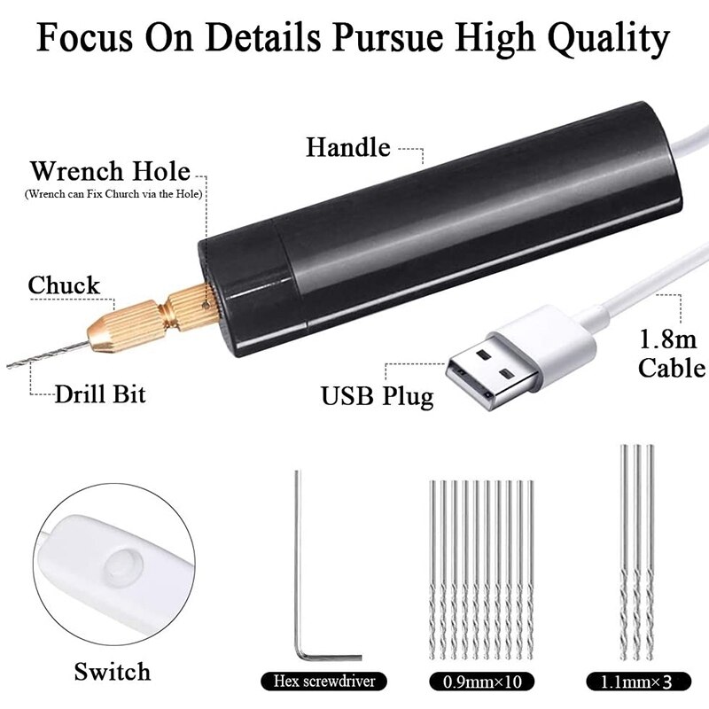 0.7-1.2Mm Micro-Electric Hand Drill Set for Resin,Electric Mini Drill for Jewelry Making Electrical Pin Vise Kit