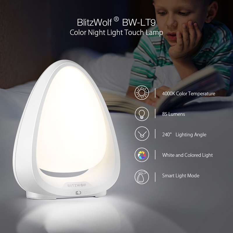 BlitzWolf BW-LT9 Touch Schakelaar Kleur Nachtlampje 4000K Kleurtemperatuur 85 Lumen 240 Graden Verlichting Hoek Lamp