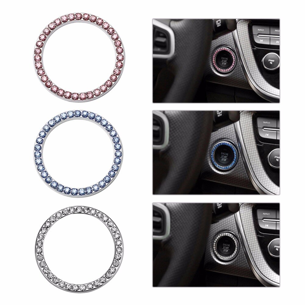 Accesorios decorativos para coche de 40mm/1,57 ", botón de inicio de automóvil, anillo decorativo de diamantes de imitación, embellecedor circular