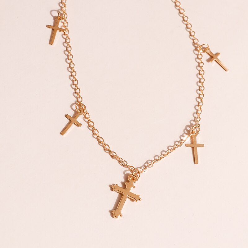 Unieke Cross Hangers Kettingen Voor Vrouwen Goud Zilver Kleur Kruis Kwastje Ketting Choker Ketting Mode-sieraden Accessoires