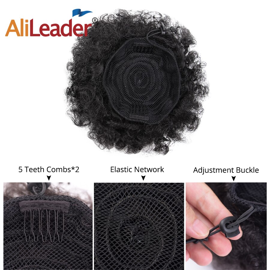 Alileader coc scurt de păr puf afro super-sintetic 8 inch șnur scurt coadă de cal clemă extensie de păr coci de păr crepus