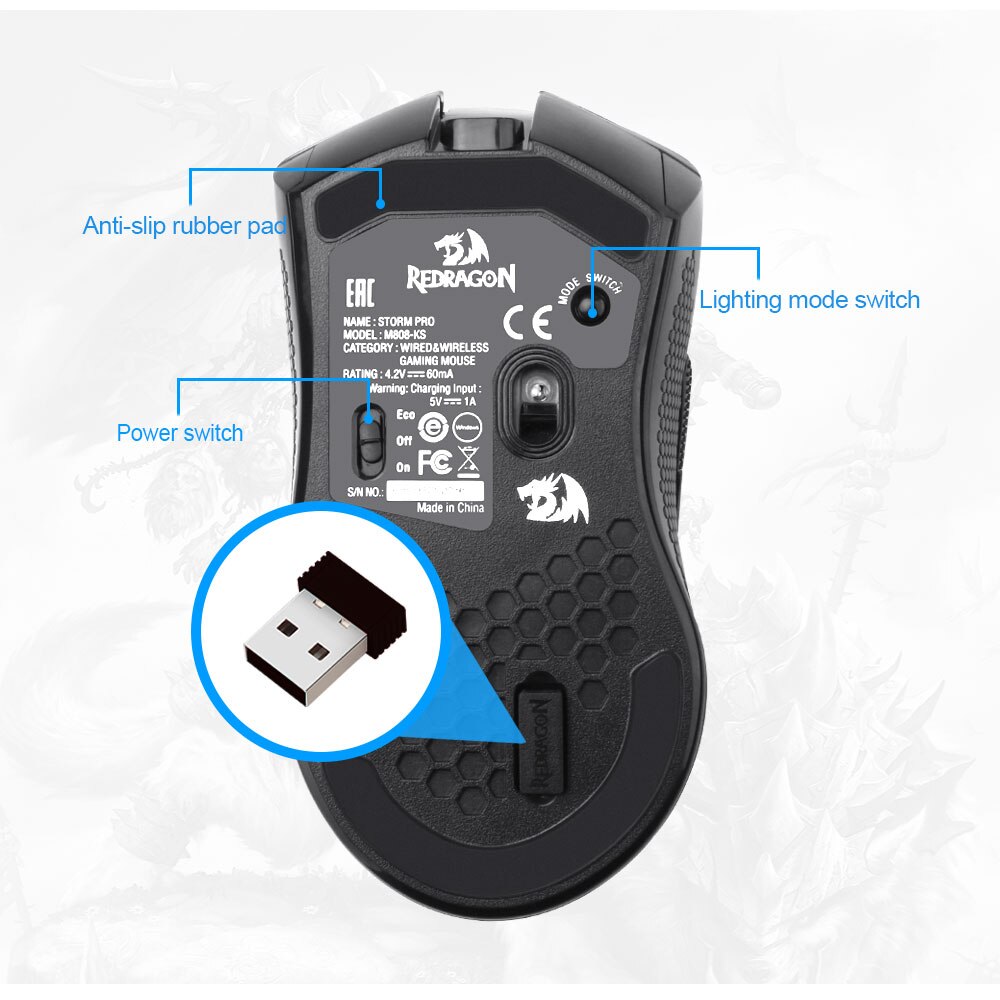 Redragon Storm Pro M808-KS RGB USB 2.4G Wireless Gaming Mouse 16000 DPI Programmable ergonomic for gamer Mice laptop PC