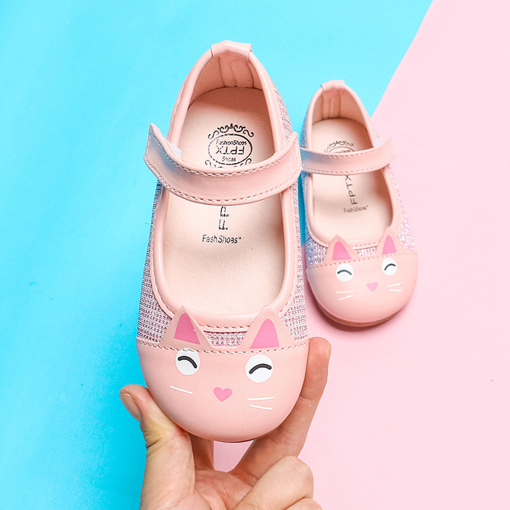 Baby Princess Shoes Kids Sweet Kitty Baby Girls School Flats Shoes Soft Leather Party Dressing Shoes Children Dance Shoe