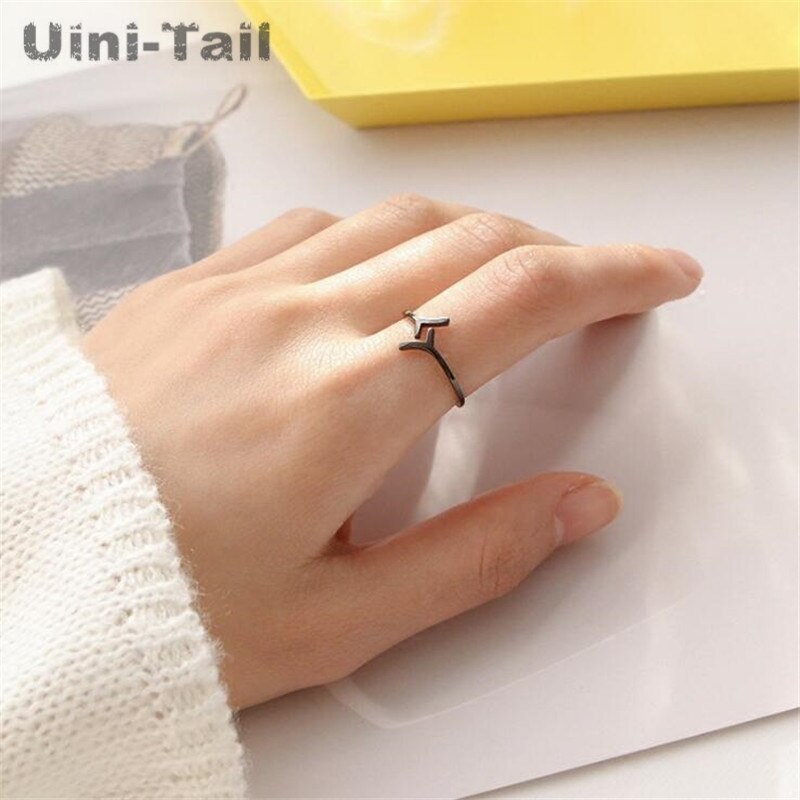 Uini-tail classique 925 en argent sterling simple arbre noir Y anneau ouvert littéraire tendance doux dynamique ED329