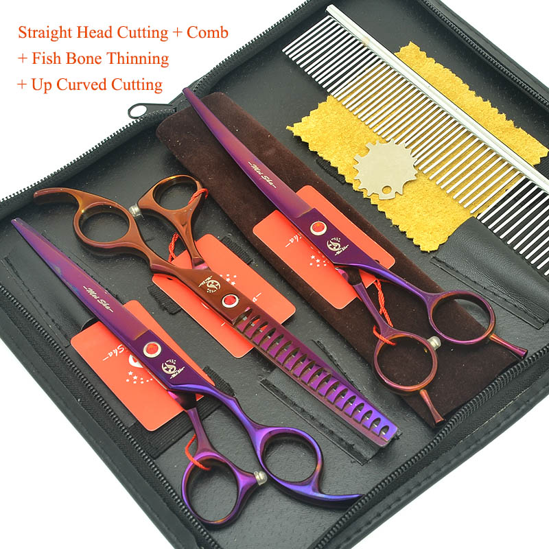 Meisha 7" Pet Grooming Shears Set Animal Straight& Thinning & Curved Scissors with Comb Bag Dog Accessories HB0233: HB0237 with bag