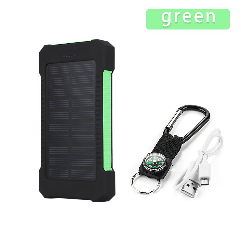 30000mAh banca di energia solare pannello solare Powerbank batteria USB impermeabile ricarica caricabatterie esterno a LED per iPhone Samsung phone: green