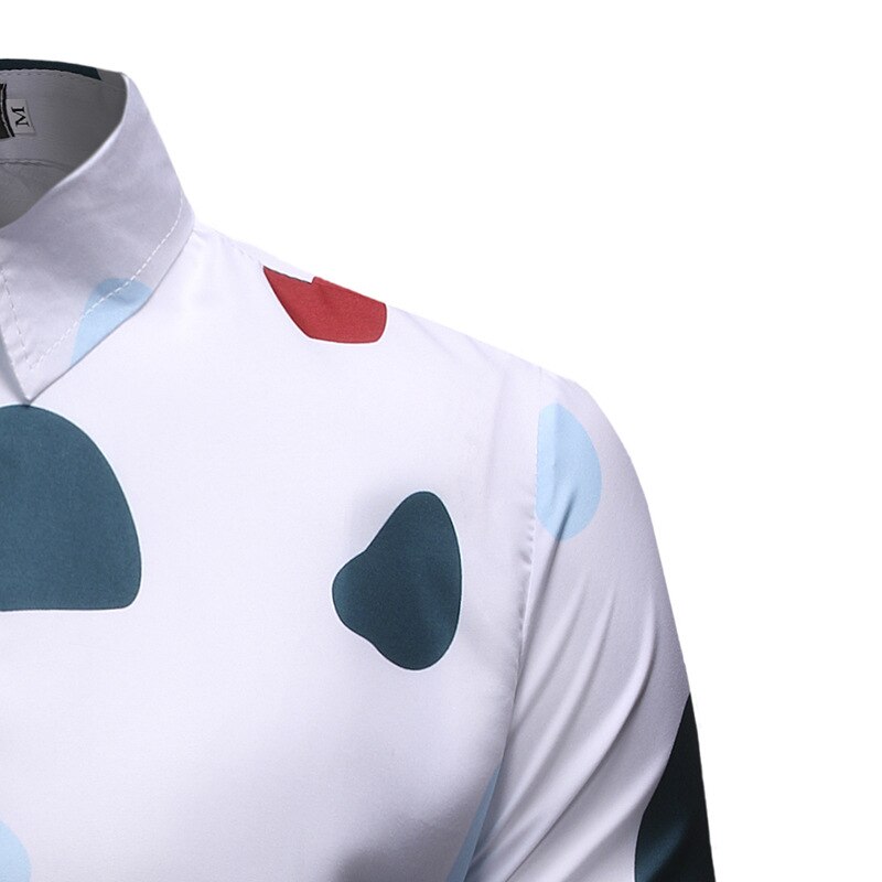Camisas de manga larga con estampado de lunares para hombre, ropa de calle informal a la , abrigos, camisas Hipster, Tops