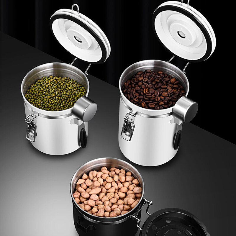 Recipiente de almacenamiento para granos de café, recipiente hermético de acero inoxidable sellado con válvula de CO2, mantiene los cereales frescos, tarro de té y caramelo