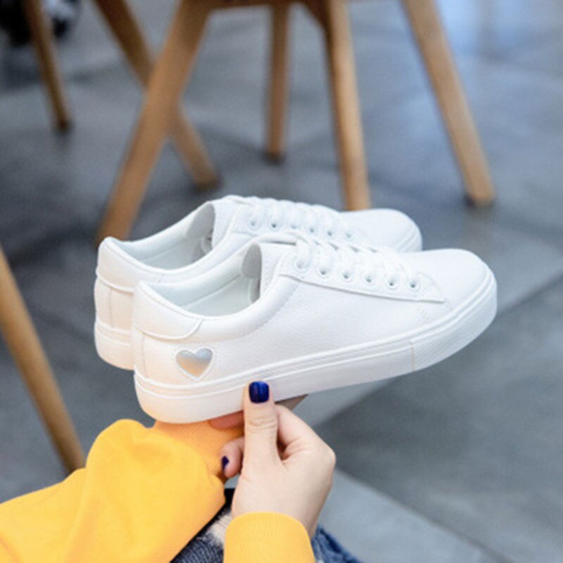 Dam canvas skor dam casual flats hjärta snörning dam vår/höst skor vita sneakers eur storlek 36-42: 2 / 35