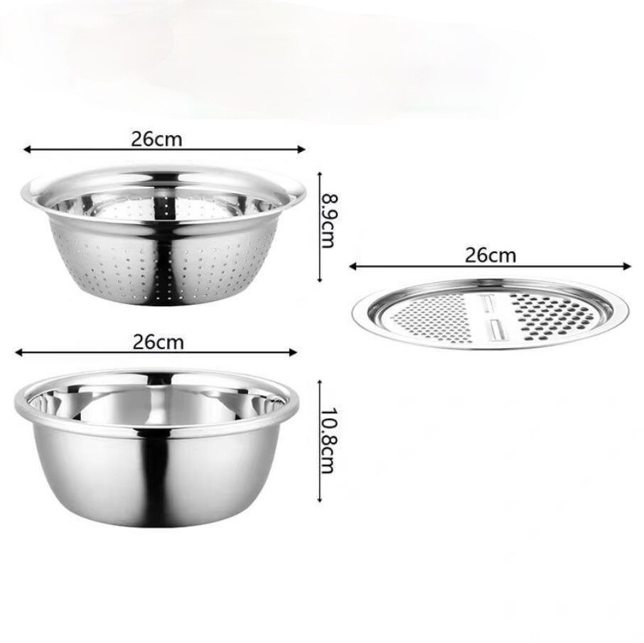 3pcs/set Salad Tools Multifunction Vegetable Drain Stainless Steel Pot Potato Grating Vegetable Slices Tool Kitchen Home E11856
