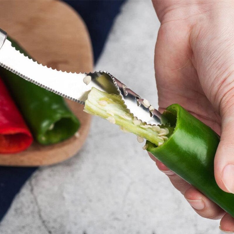 1 Teile/satz Schneiden Pfeffer Corer Messer Edelstahl Haushalt Pfeffer Knusprig Deseed Gurke bitter Melone Corer Küche Spielereien
