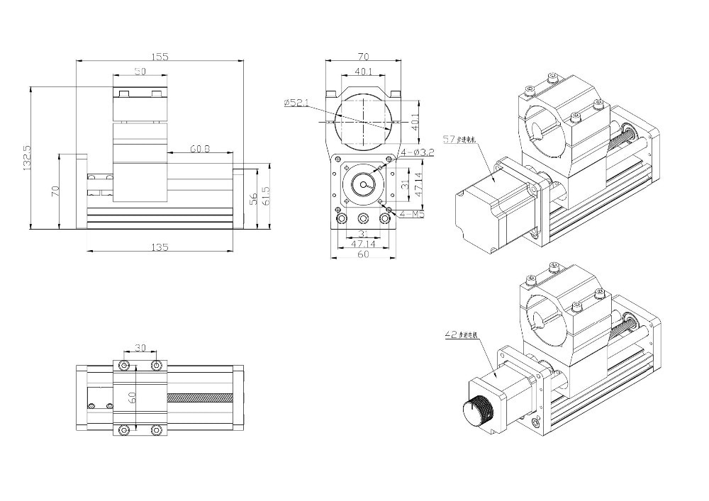 CNC 3018 Plus Module axe Z en aluminium, axe Z Support de Table coulissante pour utiliser broche 300W ou 500W appliquer pour moteur pas à pas Nema17/42H