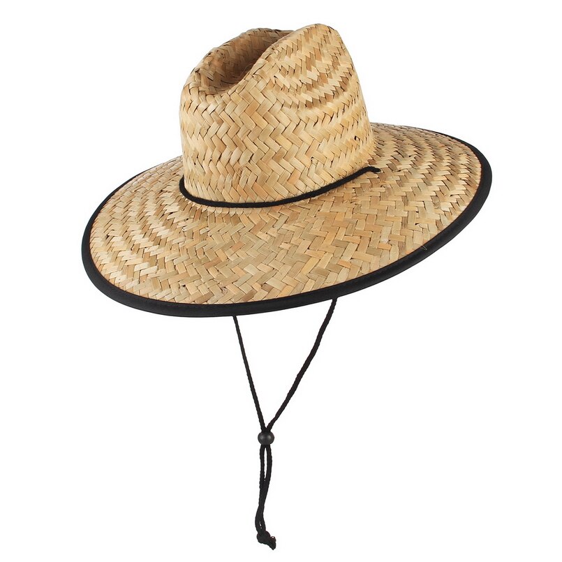 GEMVIE Wide Brim Lifeguard Safari Straw Hat For Men/Women Summer Sun Hat with Chin Cord