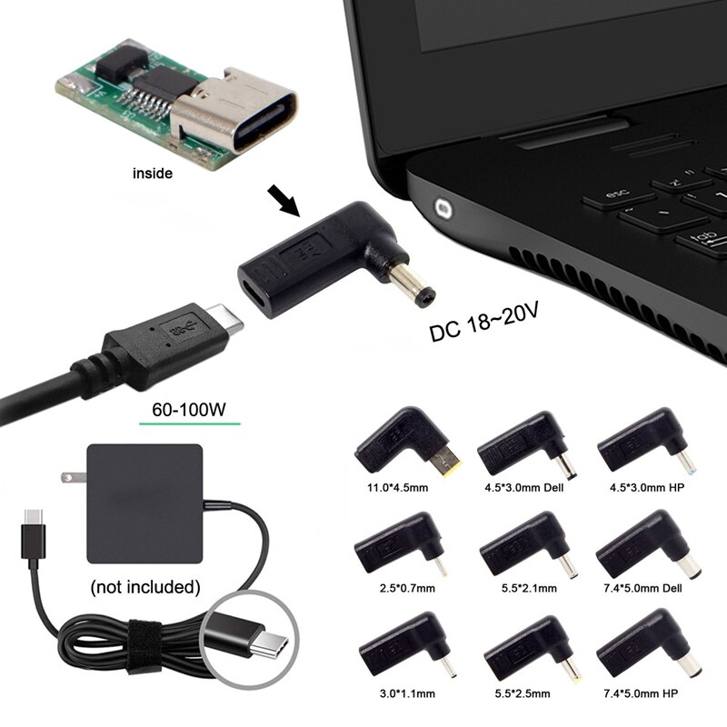Usb 3.1 tipo c usb-c para retângulo dc plug pd adaptador 90 graus angular