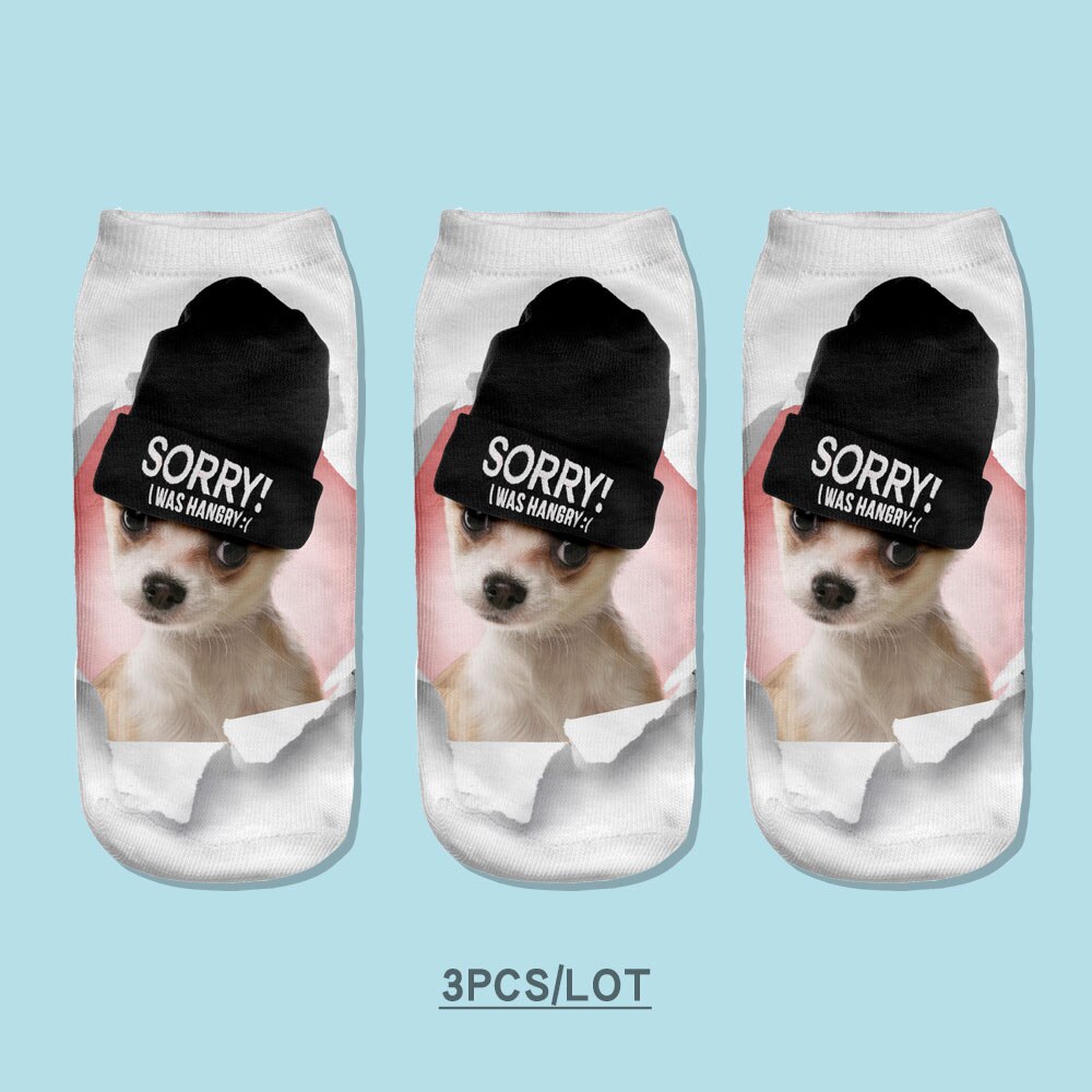 3pcs/Lot skarpetki Dog Sock Cute Floral Socks Women Harajuku Art Socks Funny Cotton Fasion Kawaii Ankle Happy Socks: S41206