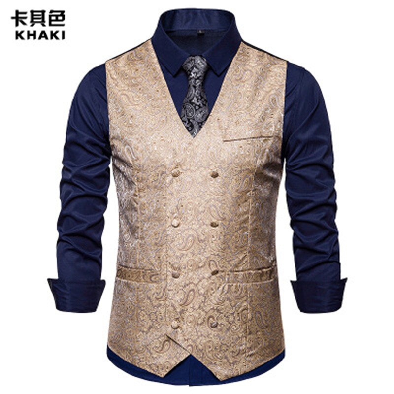 Dubbelrijs herenvest casual paisley bloemenprint colete social luxe heren bruidsvesten gilet kostuum heren