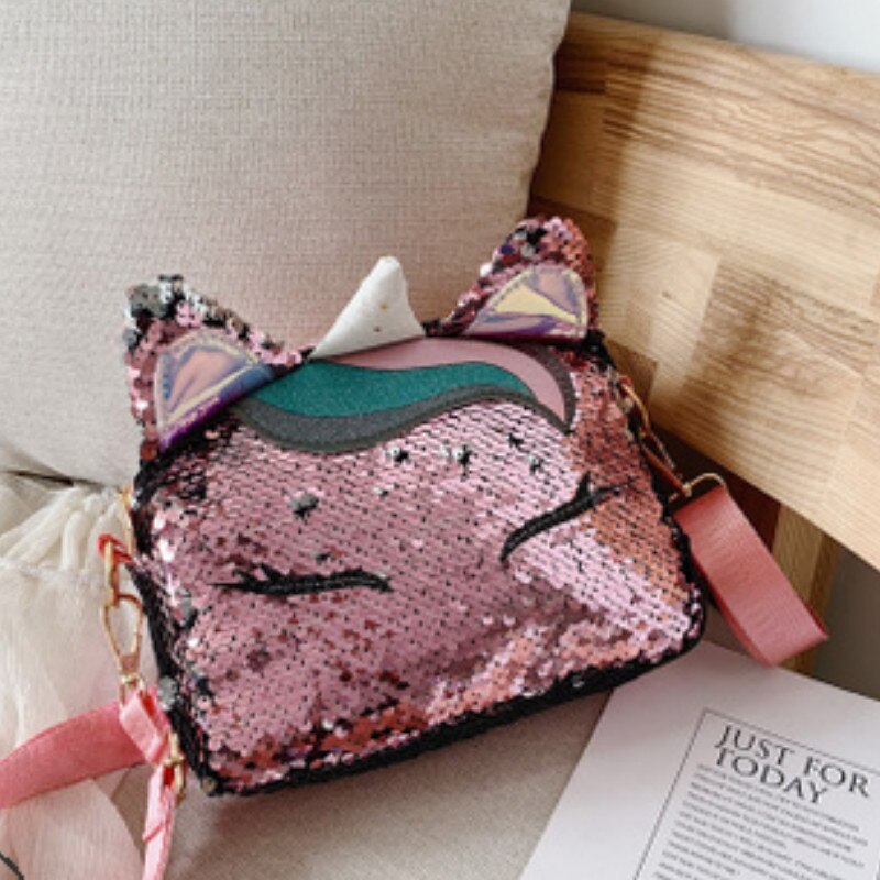 Eenhoorn Handtassen Voor Meisjes Reizen Vrouwen Print Cartoon Schoudertassen Pailletten Crossbody Tas Kerst Leuke Candy Bag: Roze