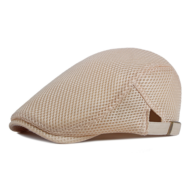 Summer Men Women Casual Beret Hat Breathable Mesh Flat Cap Newsboy Style Beret Hats Adjustable Adjustable Caps Gorras: Beige