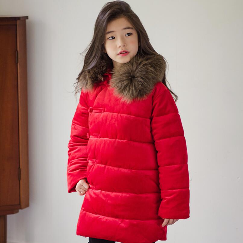 Kinderkleding Rode Chinese Stijl Winter Jas Meisjes Jas Bontkraag Meisjes Winter Jas Katoen Gewatteerde Parka Voor kids JW4346A: 6T
