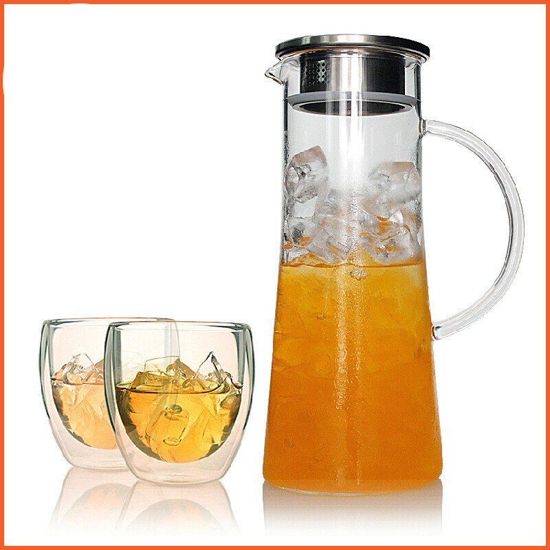 1800ml glass vannkoker toveis utløp vannkanne rustfritt stål sil juice blomster tekanne kanne varmebestandig gjennomsiktig vannkoker