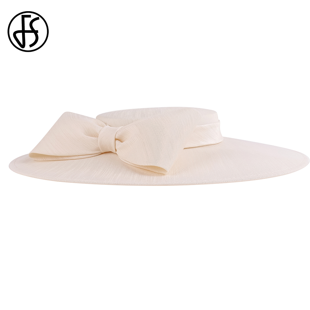 Tocados de ala ancha para iglesia, sombreros para mujer, lazo grande, gorra Formal de Kentucky, sombrero de fieltro plano para de té nupcial y boda