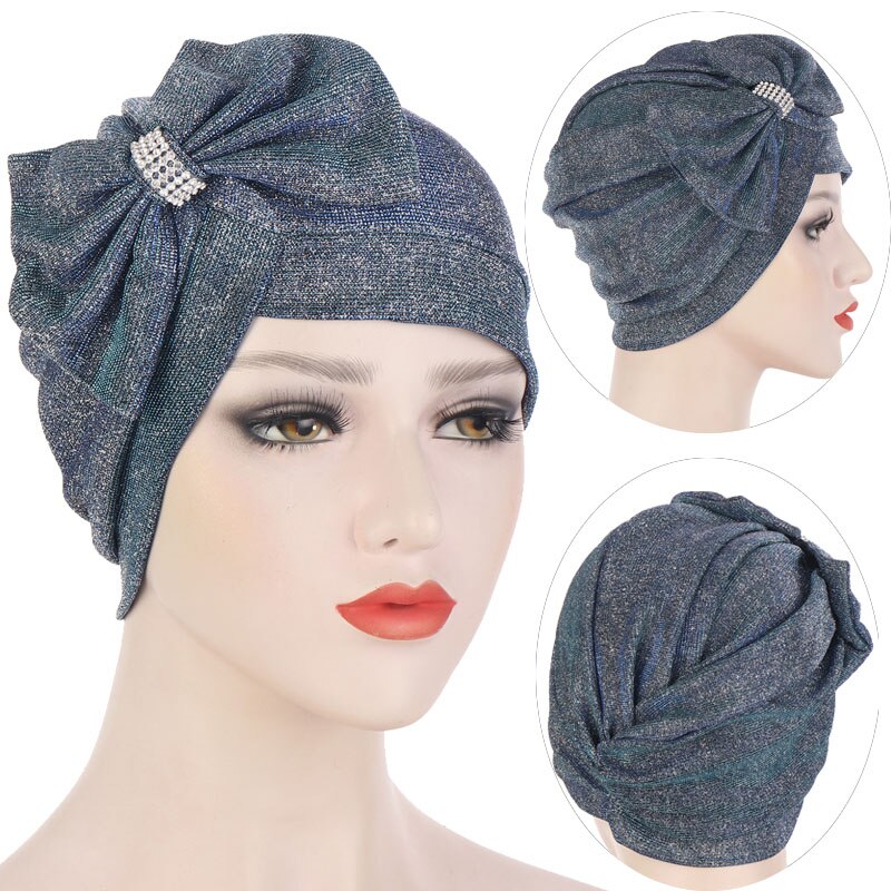 Mode Tulband Hoed Voor Dames Glitter Strikje Vrouwelijke Hoofd Wraps Moslim Hoofddoek Motorkap Islamitische Hoofddeksels Turbante Mujer
