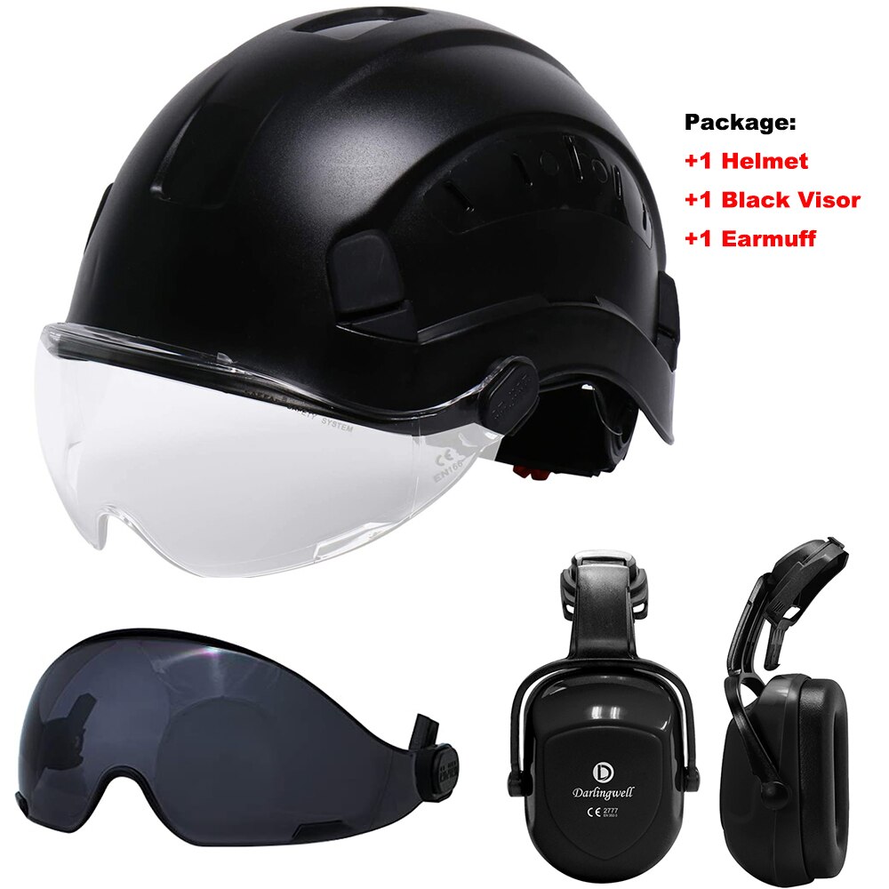 Veiligheid Helm Met Bril Oorbeschermer Voering Set Bouw Hard Hoed Abs Beschermende Motorhelmen Werk Cap Outdoor: J Safety Helmet Set