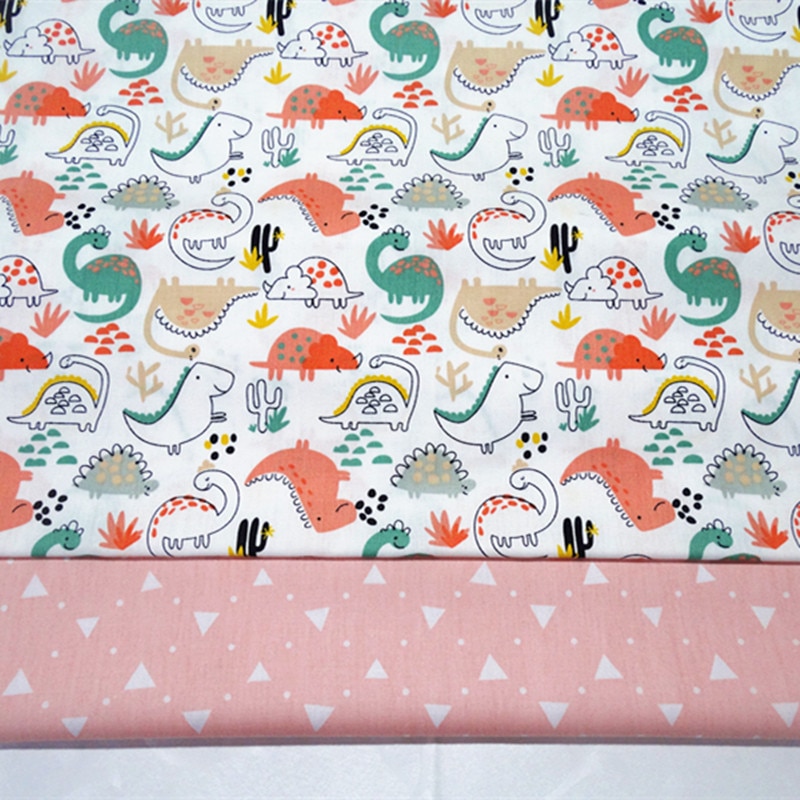 Tissu imprimé coton Jurassic | Mignon motif de dinosaure, tissu sergé pour enfants, de mètre