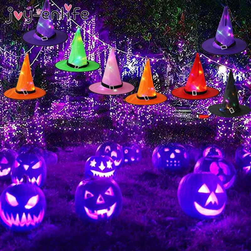 Sombrero de bruja LED brillante para Halloween, sombrero de bruja para decoración de de Cosplay, gorra de juguete