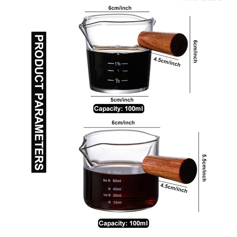 Heat-Resistant Glass Measuring Cup with Scale Milk Cup Wooden Handle High Borosilicate Glass Espresso Coffee Cup