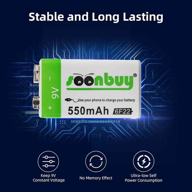 9V 6F22 550mAh li-ion Rechargeable battery Micro USB Batteries 9 v lithium for Multimeter Microphone Toy Remote Control KTV
