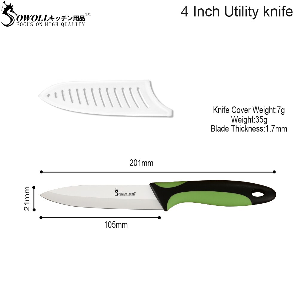 Sowoll keramiske kniver 6 & #39 ;& #39 ; 5 & #39 ;& #39 ; 4 & #39 ;& #39 ; 3 & #39 ;& #39 ; kokk skjæreverktøy skrellekniv frukt grønnsak kjøkkentilbehør 4 stk sett verktøy