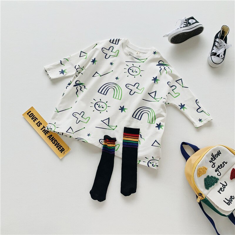 5122 di Vendita calda Bambini T-camicia Autunno Nuovo Manica Lunga Della Ragazza Del Fumetto Lunga T camicia 2-9 Anni superiore per Bambini vestiti di Grandi Dimensioni Sciolti Magliette E Camicette